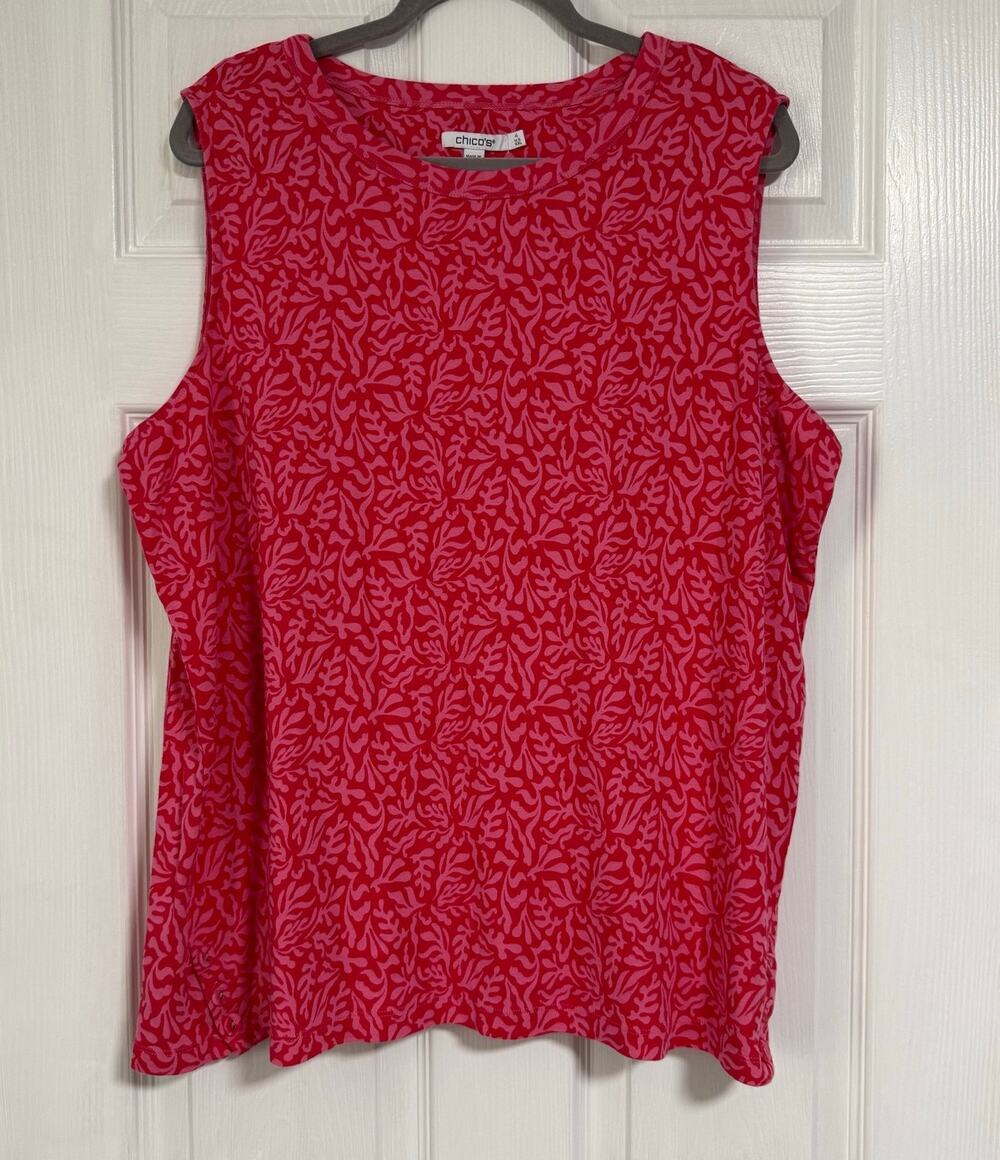 Chico's Women's Pink Coral Red 100%Cotton Tank Top Size 4 U.S. XXL